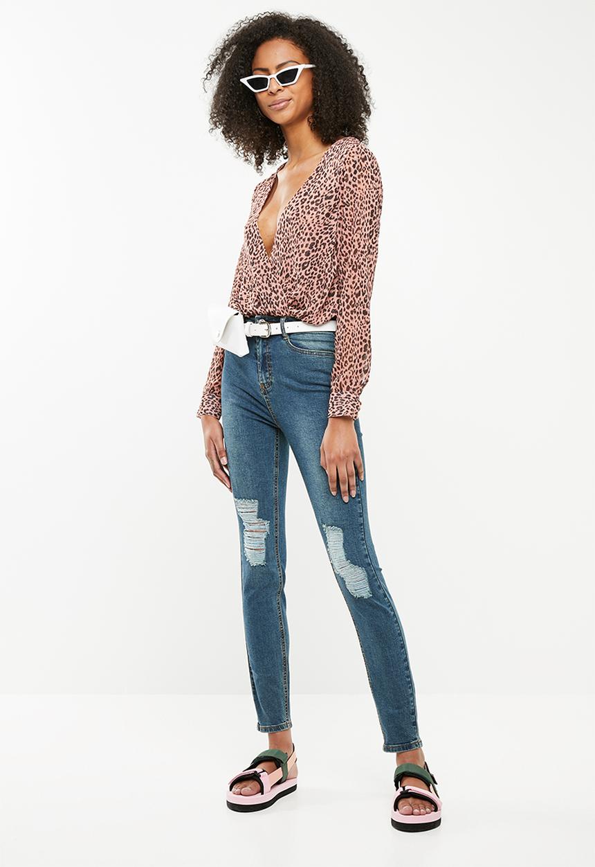 Missguided - Animal print wrap bodysuit - pink