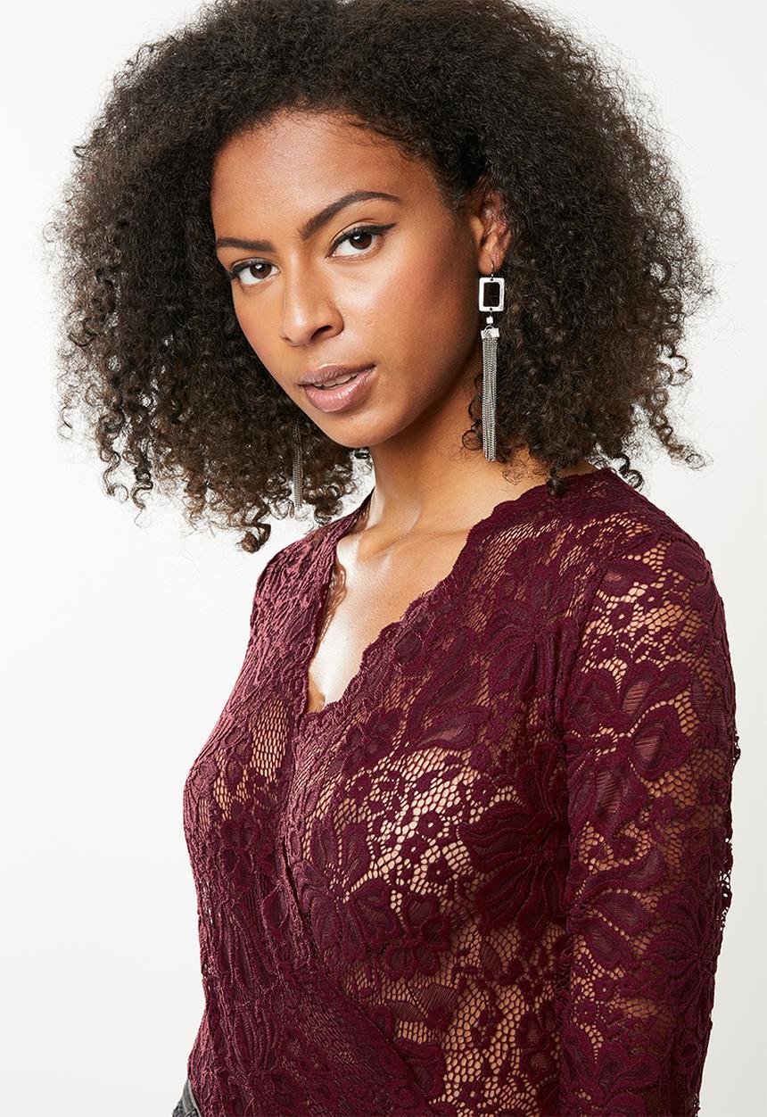 Missguided - Lace-wrap bodysuit - burgundy 