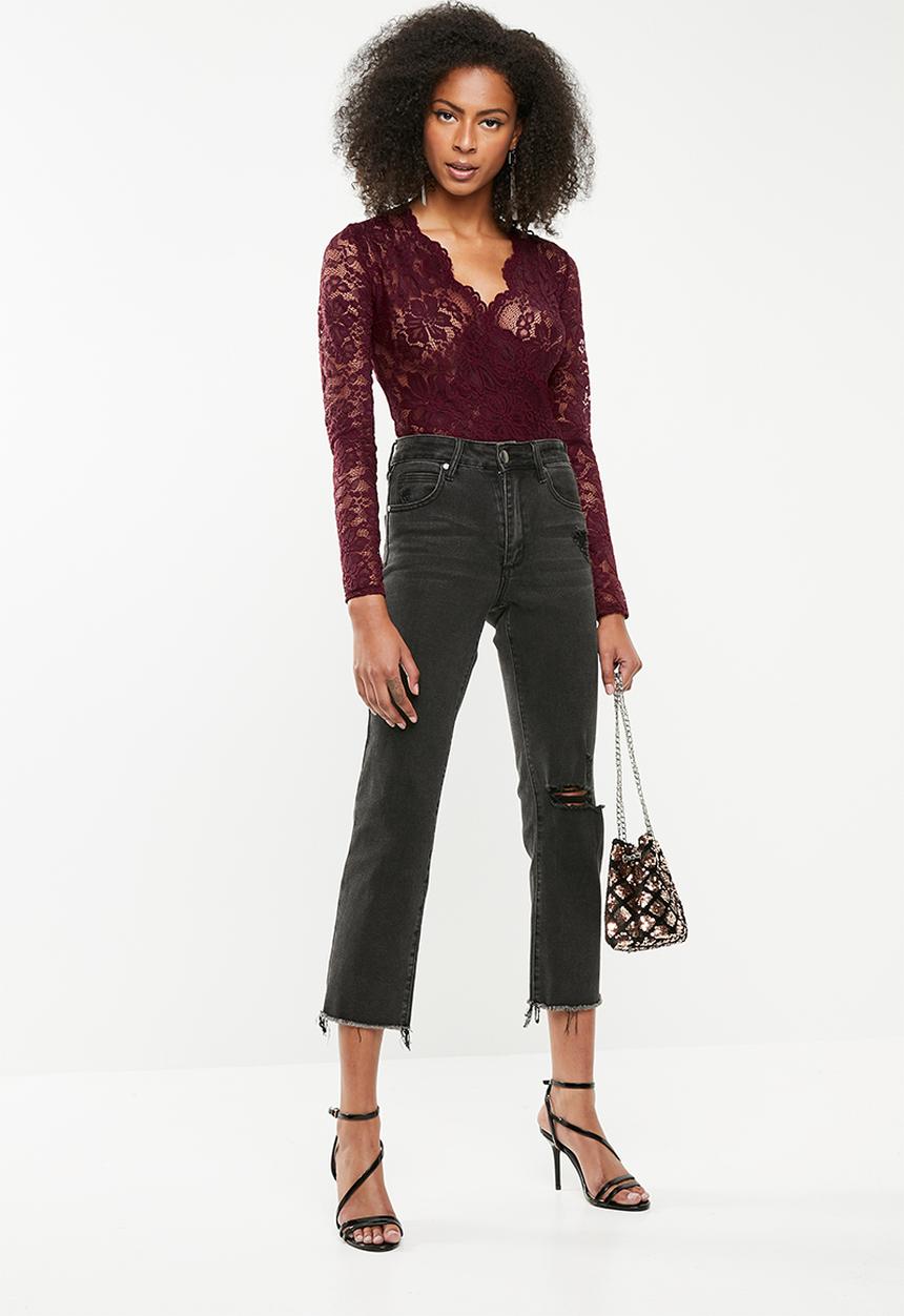 Missguided - Lace-wrap bodysuit - burgundy 