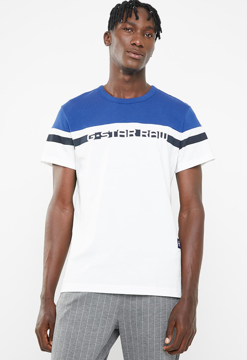 G-STAR - Graphic 14 short sleeve tee - white & blue 