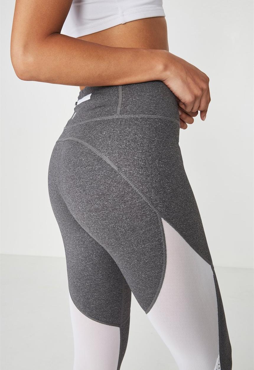 Cotton On - Movement mesh panelled 7/8 legging - white & grey 