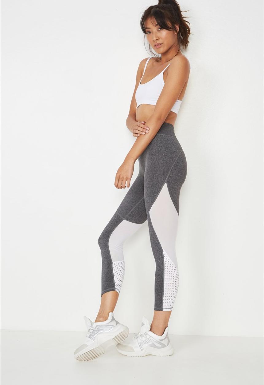 Cotton On - Movement mesh panelled 7/8 legging - white & grey 