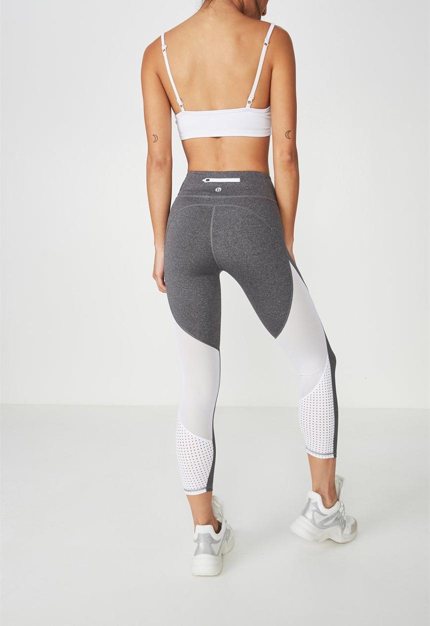 Cotton On - Movement mesh panelled 7/8 legging - white & grey 