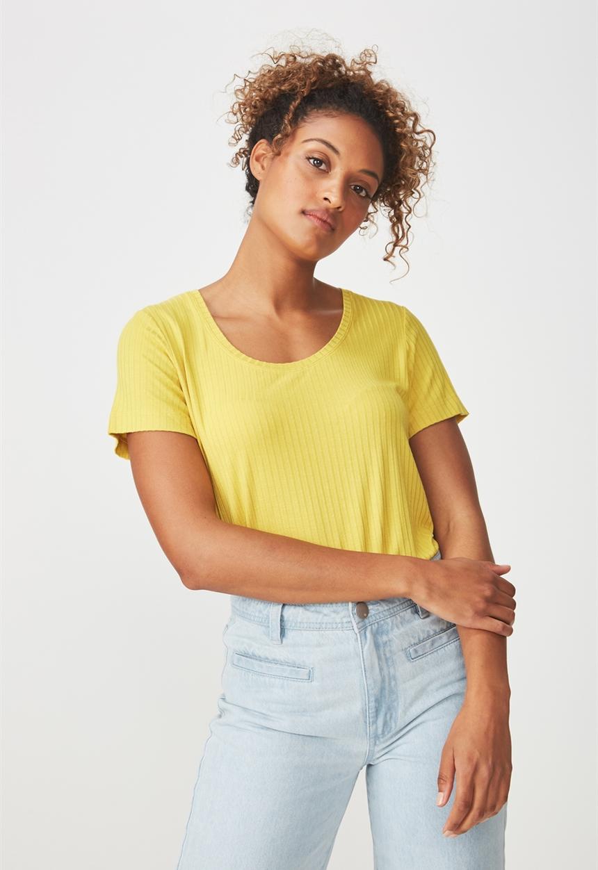 Cotton On - Elise scoop neck rib tee - yellow 
