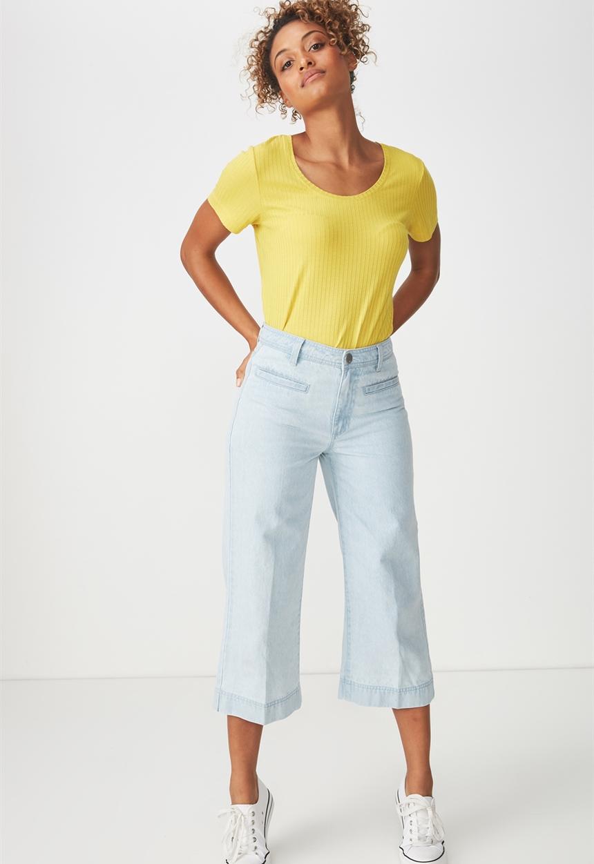 Cotton On - Elise scoop neck rib tee - yellow 