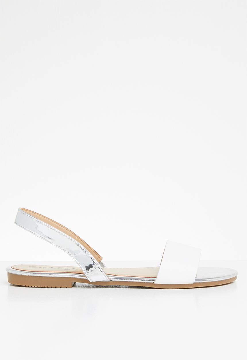 Jada - Double strap flare sandals - white & silver