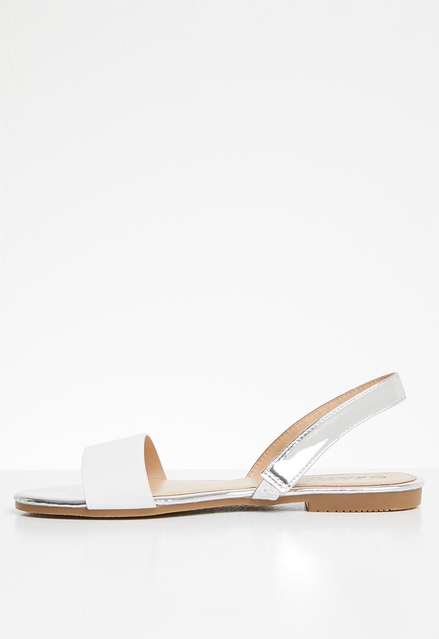 Jada - Double strap flare sandals - white & silver