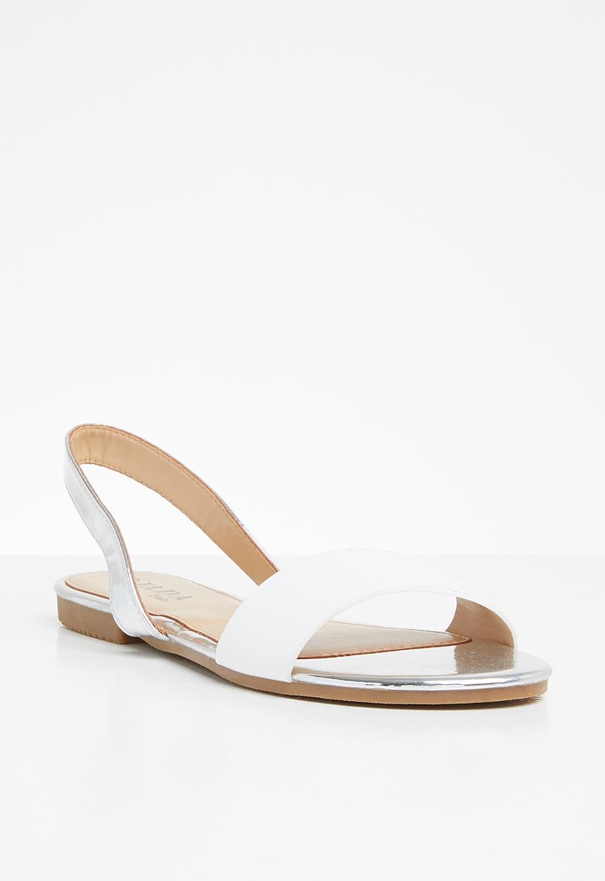 Jada - Double strap flare sandals - white & silver