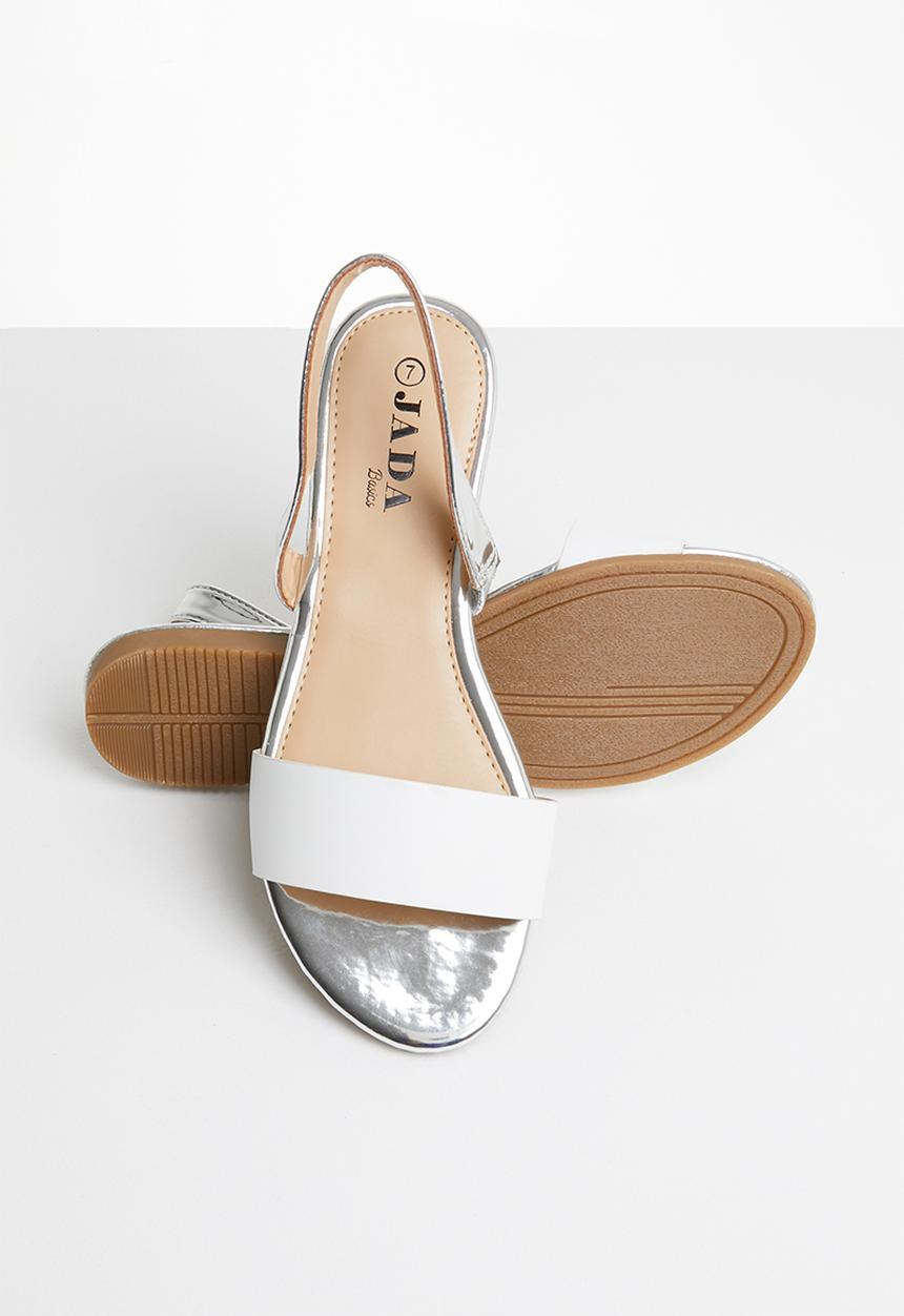 Jada - Double strap flare sandals - white & silver