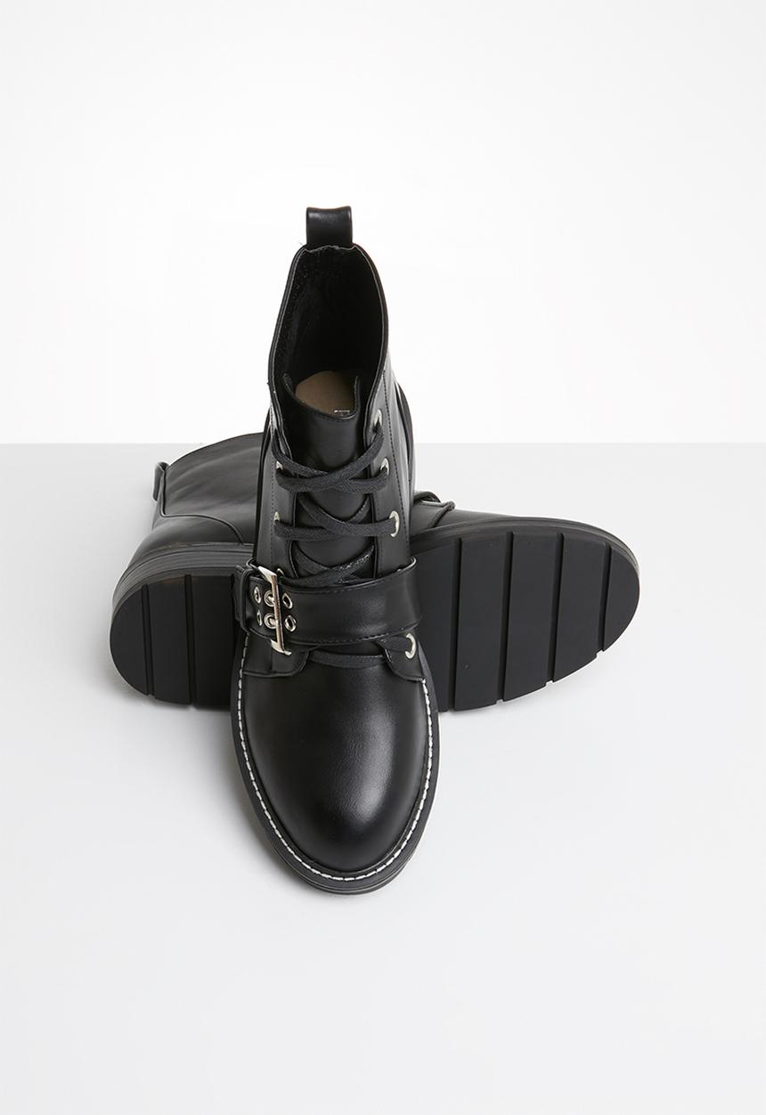 Public Desire - Regeneration silver hardware flat boot - black 