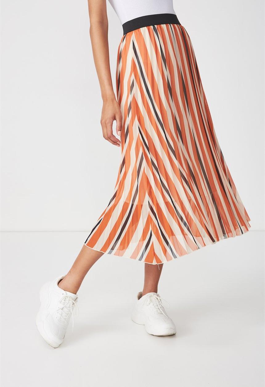 Cotton On - Woven pleated midi skirt - orange 