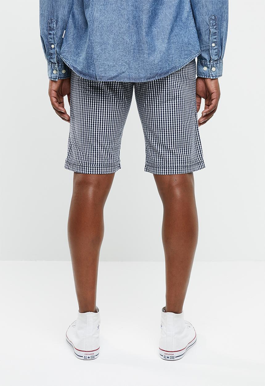 STYLE REPUBLIC - Fine check shorts - navy & white 