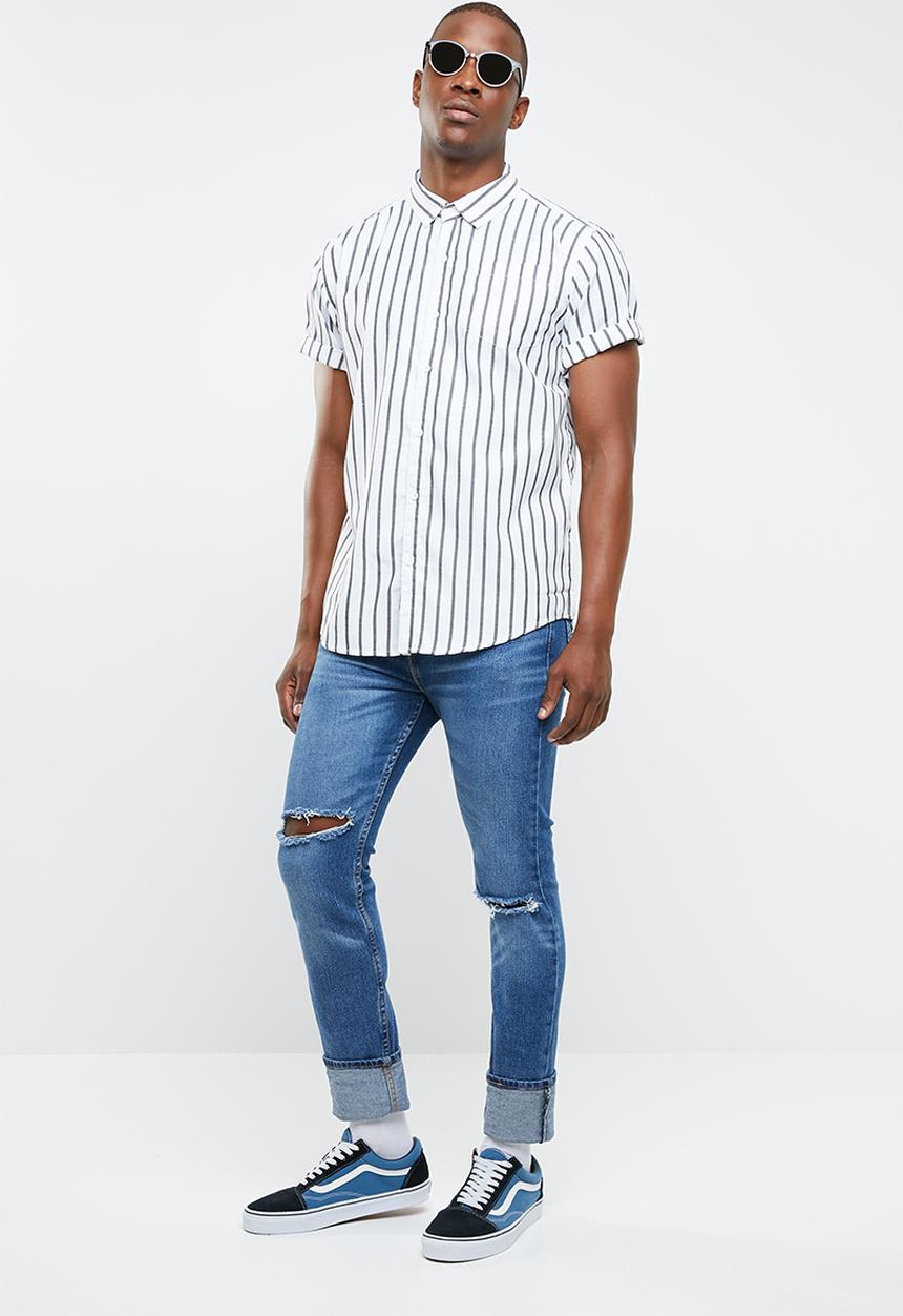 STYLE REPUBLIC - Iconic striped short sleeve shirt - black & white 