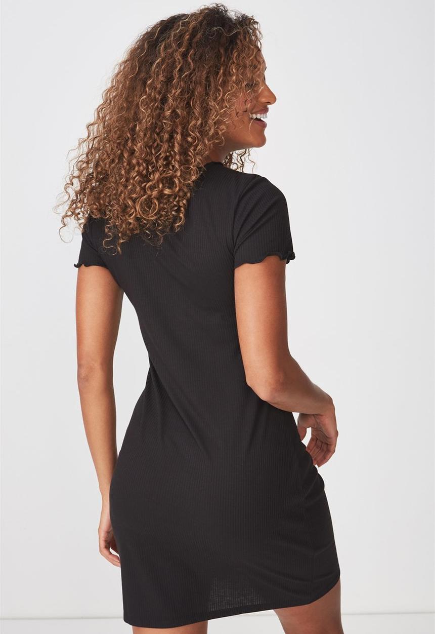 Cotton On - Gracie lettuce edge T-shirt dress - black