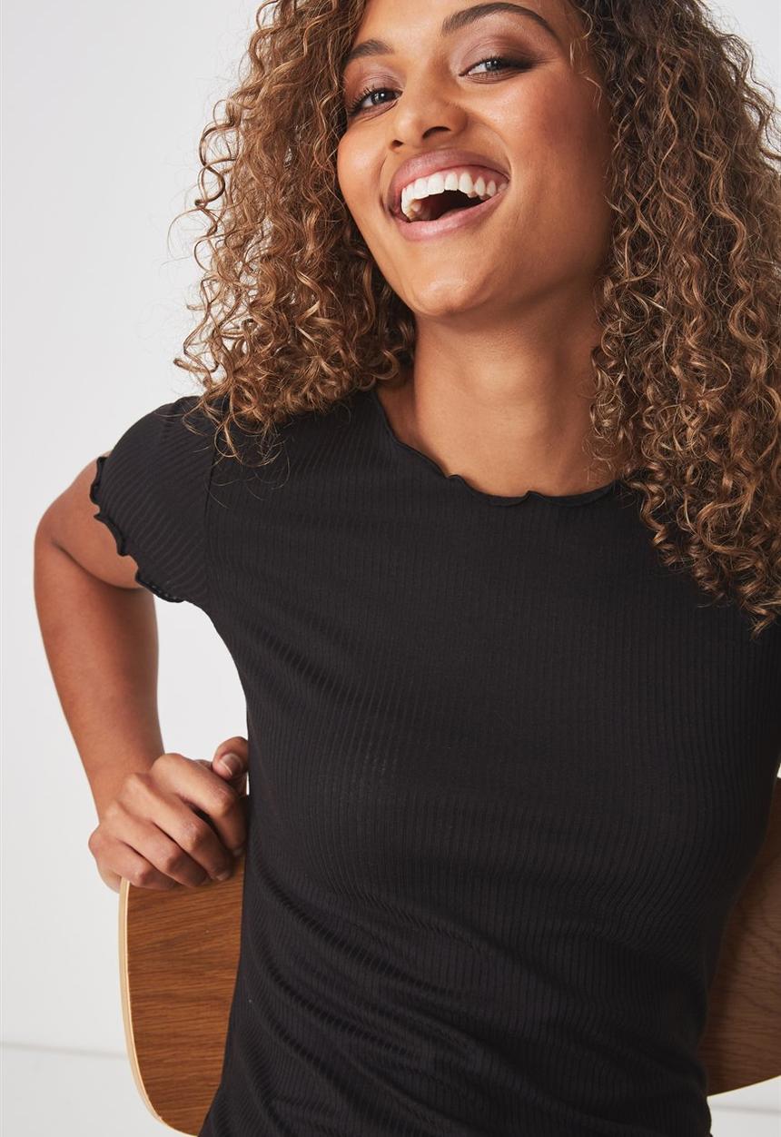 Cotton On - Gracie lettuce edge T-shirt dress - black