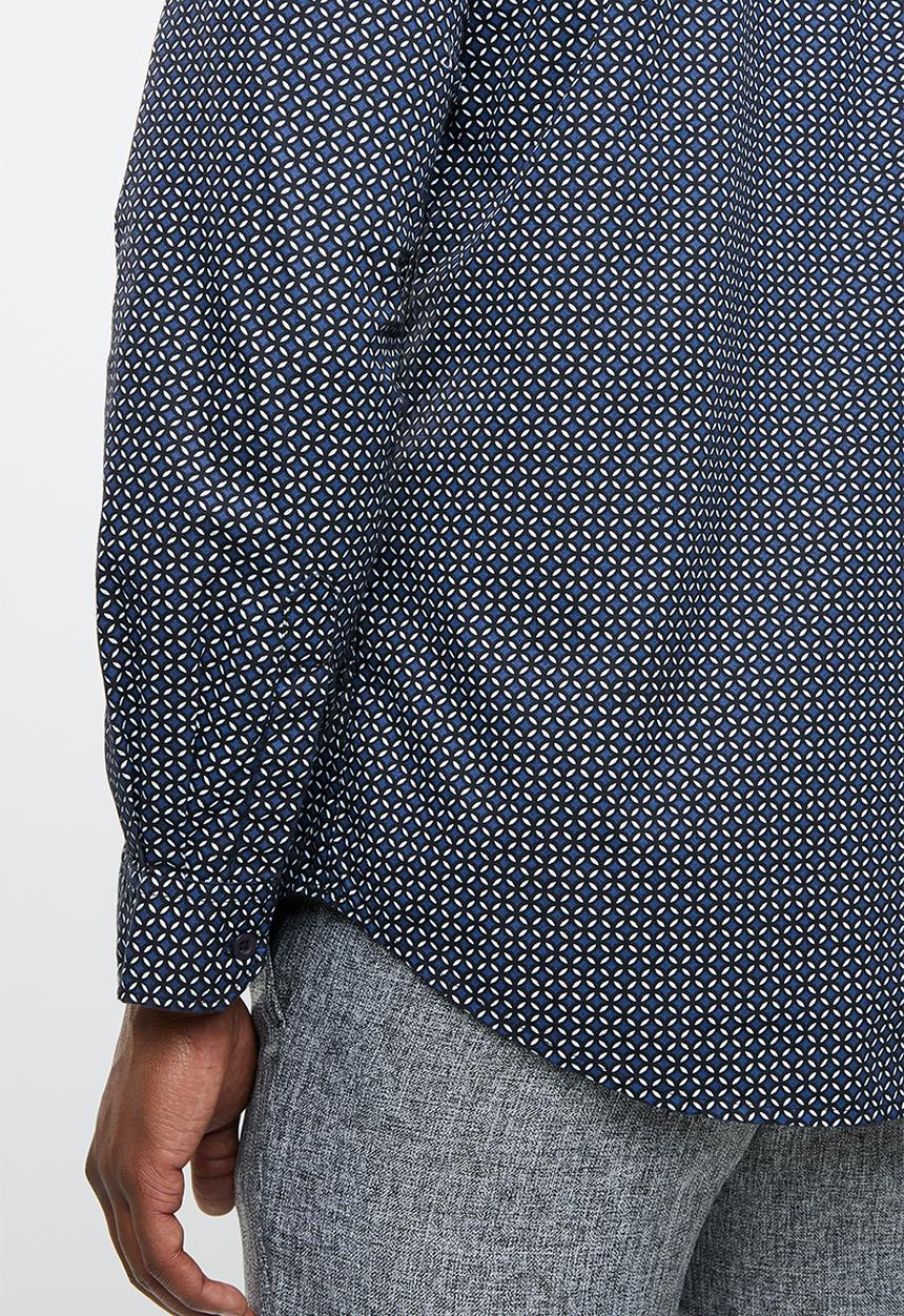 STYLE REPUBLIC - Afro geo long sleeve shirt - blue & white 