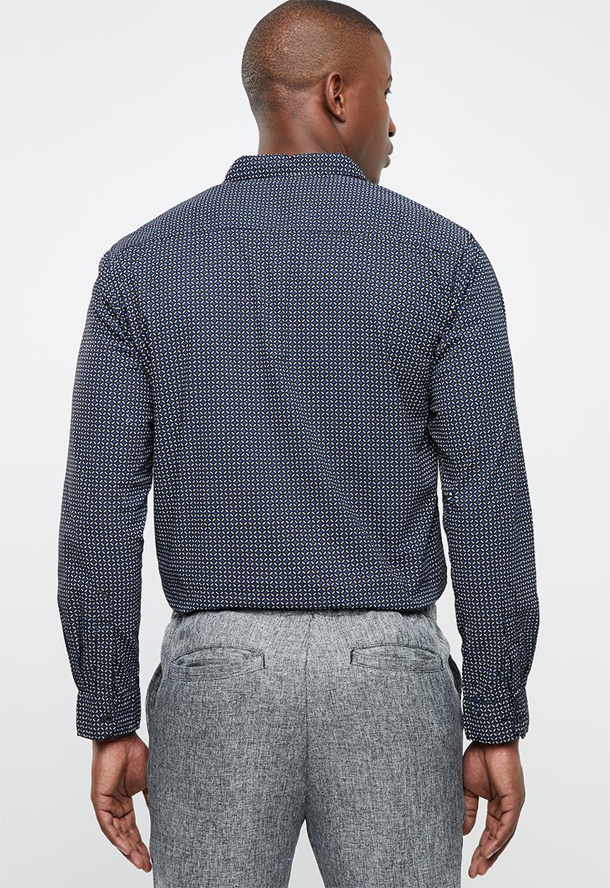 STYLE REPUBLIC - Afro geo long sleeve shirt - blue & white 