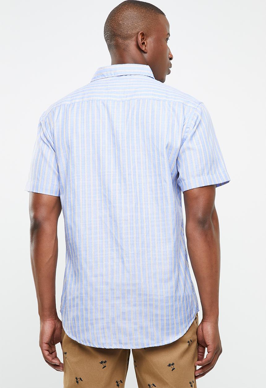 STYLE REPUBLIC - Docks striped short sleeve shirt - blue & yellow