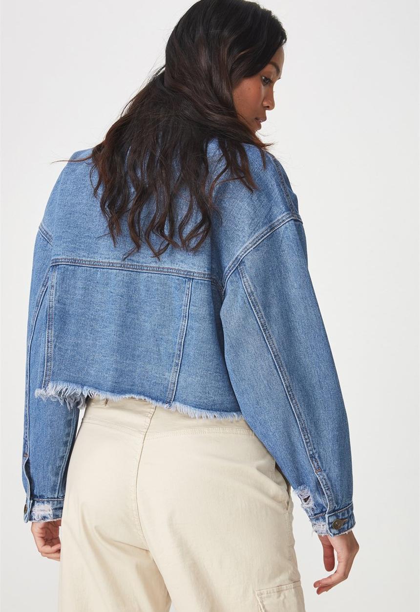 Cotton On - Cropped batwing denim jacket - blue