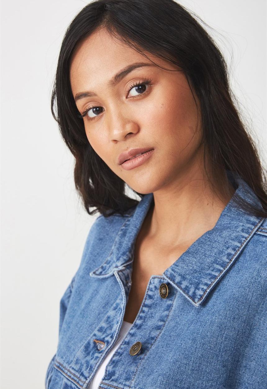 Cotton On - Cropped batwing denim jacket - blue