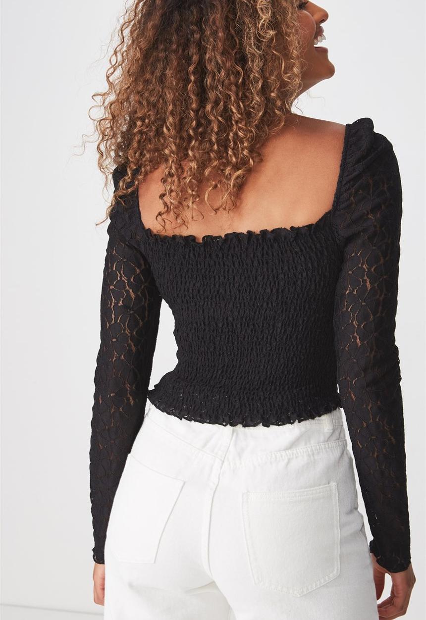 Cotton On - Eden long sleeve lace top - black