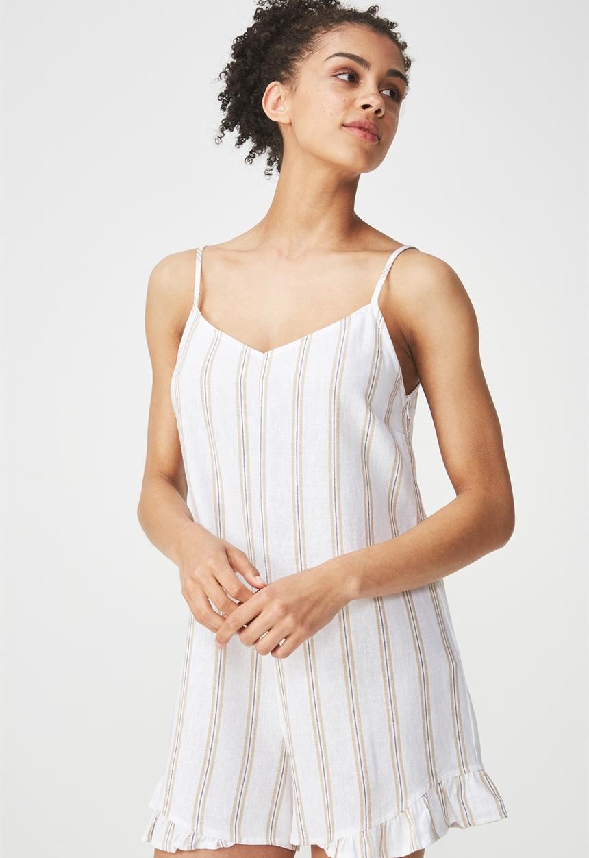 Cotton On - Woven lily strappy frill playsuit - white