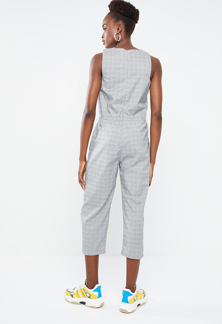 Superbalist - Check jumpsuit with drawstring detail - black 