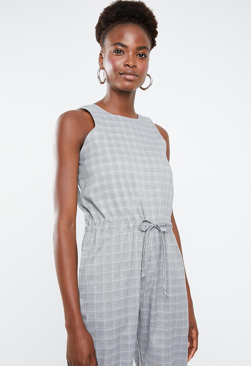 Superbalist - Check jumpsuit with drawstring detail - black 