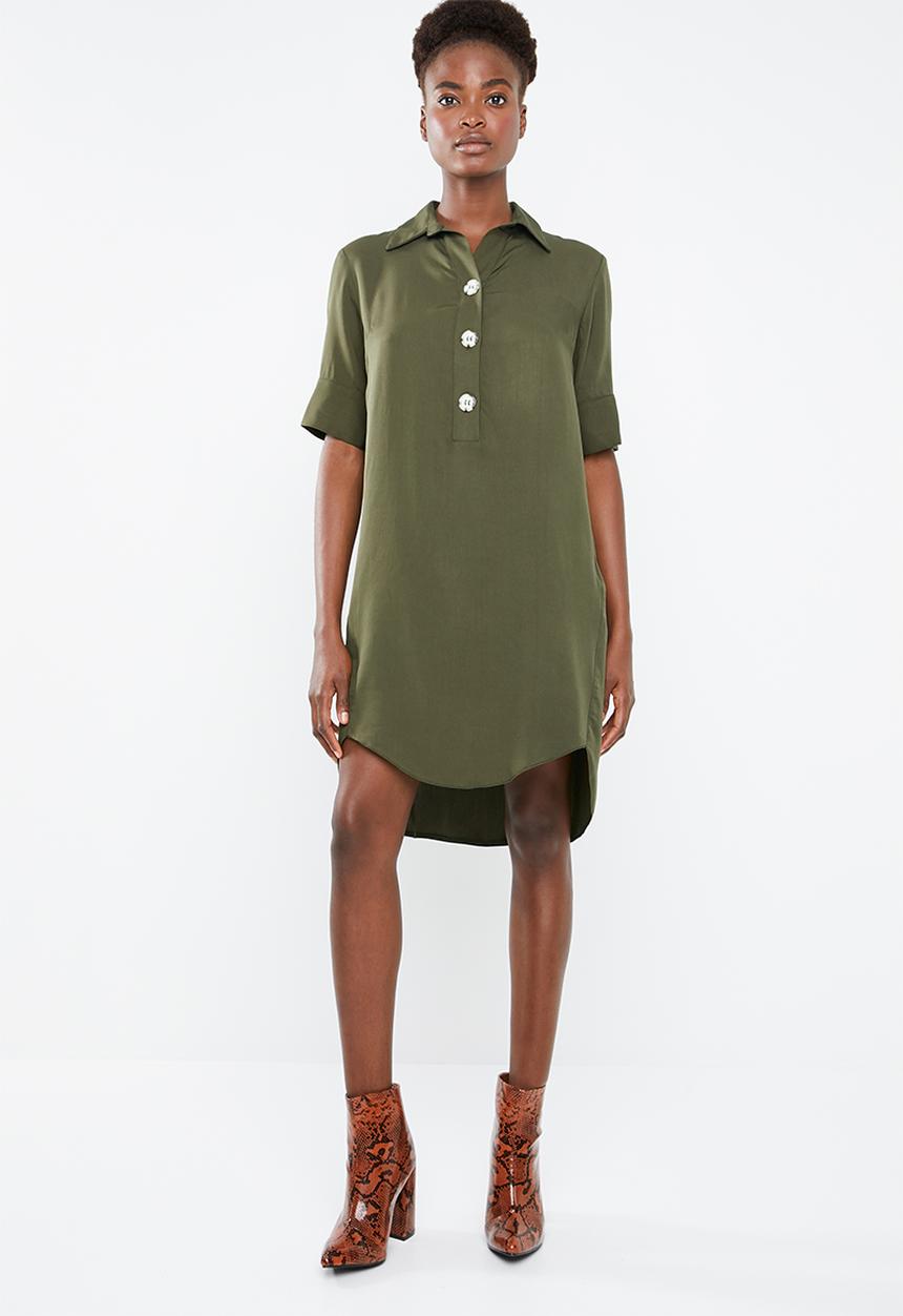 Superbalist - Shift dress with button detail - khaki