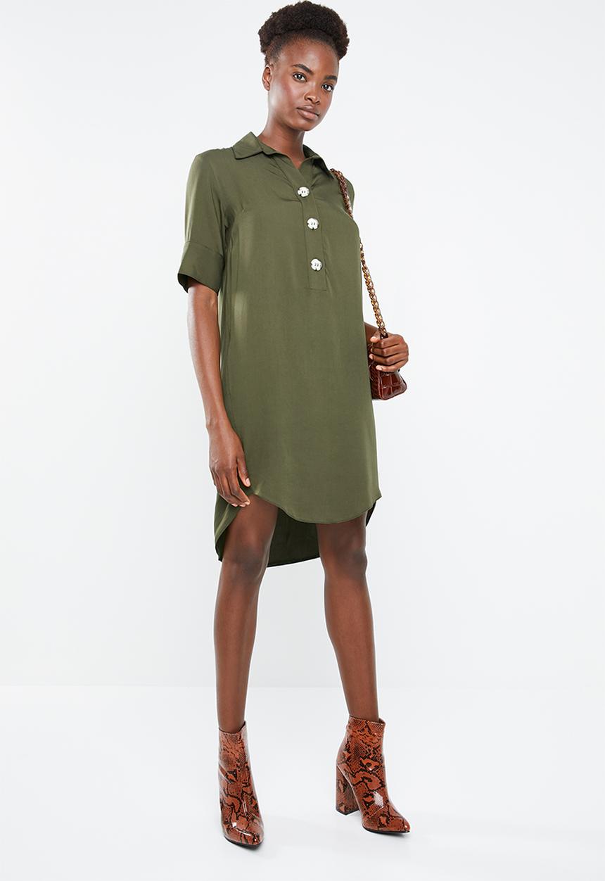 Superbalist - Shift dress with button detail - khaki