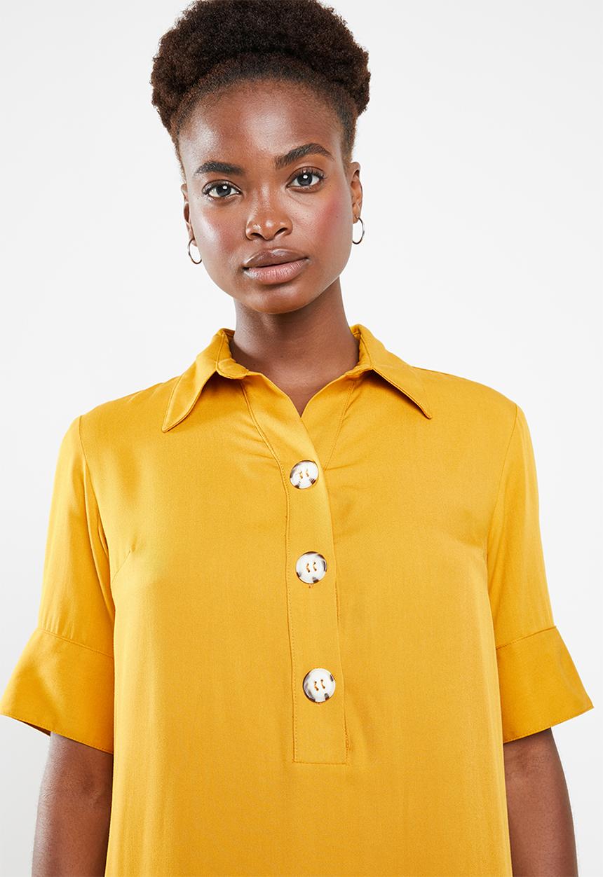 Superbalist - Shift dress with button detail - mustard