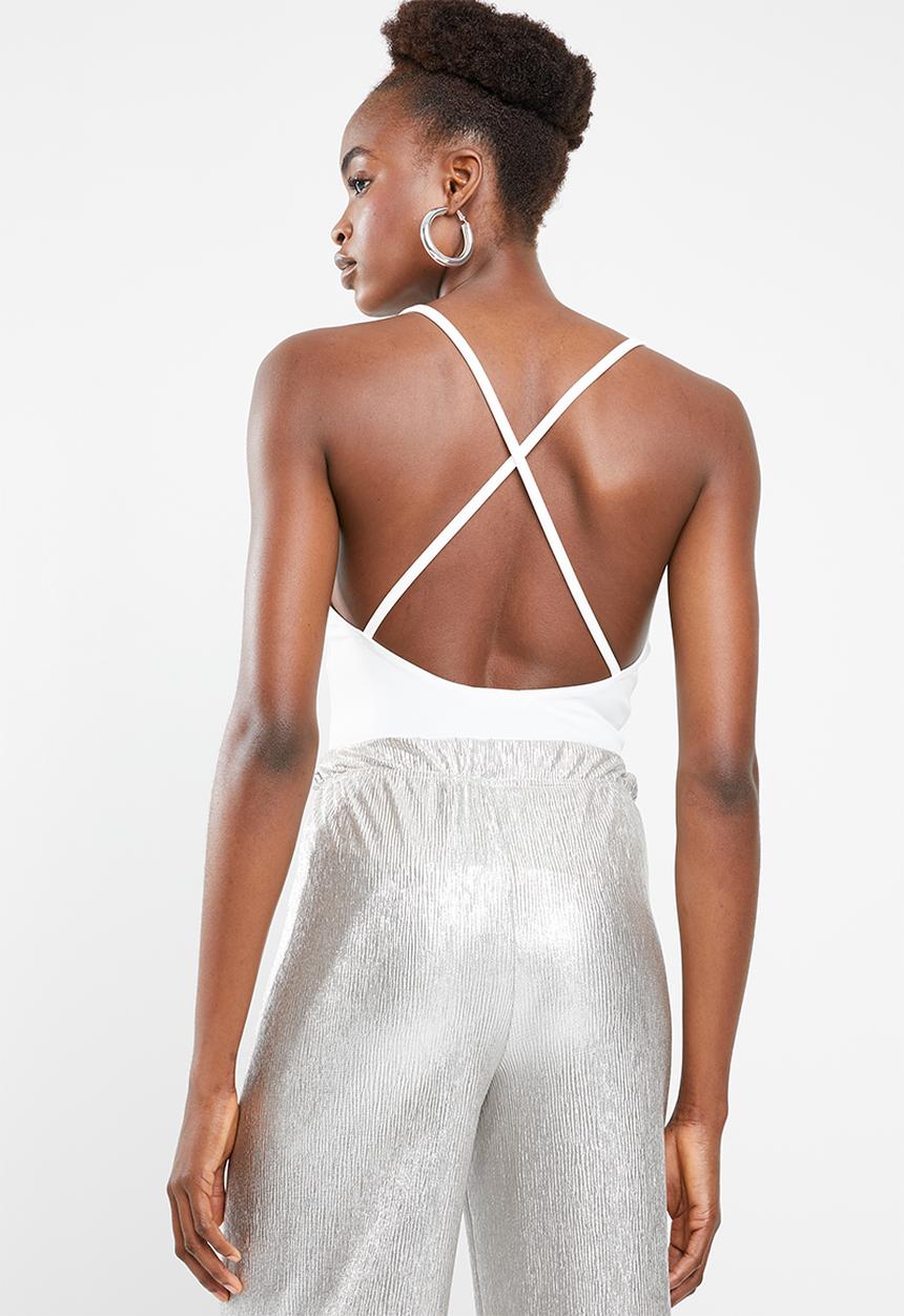 Missguided - Lace trim V-neck bodysuit - white 