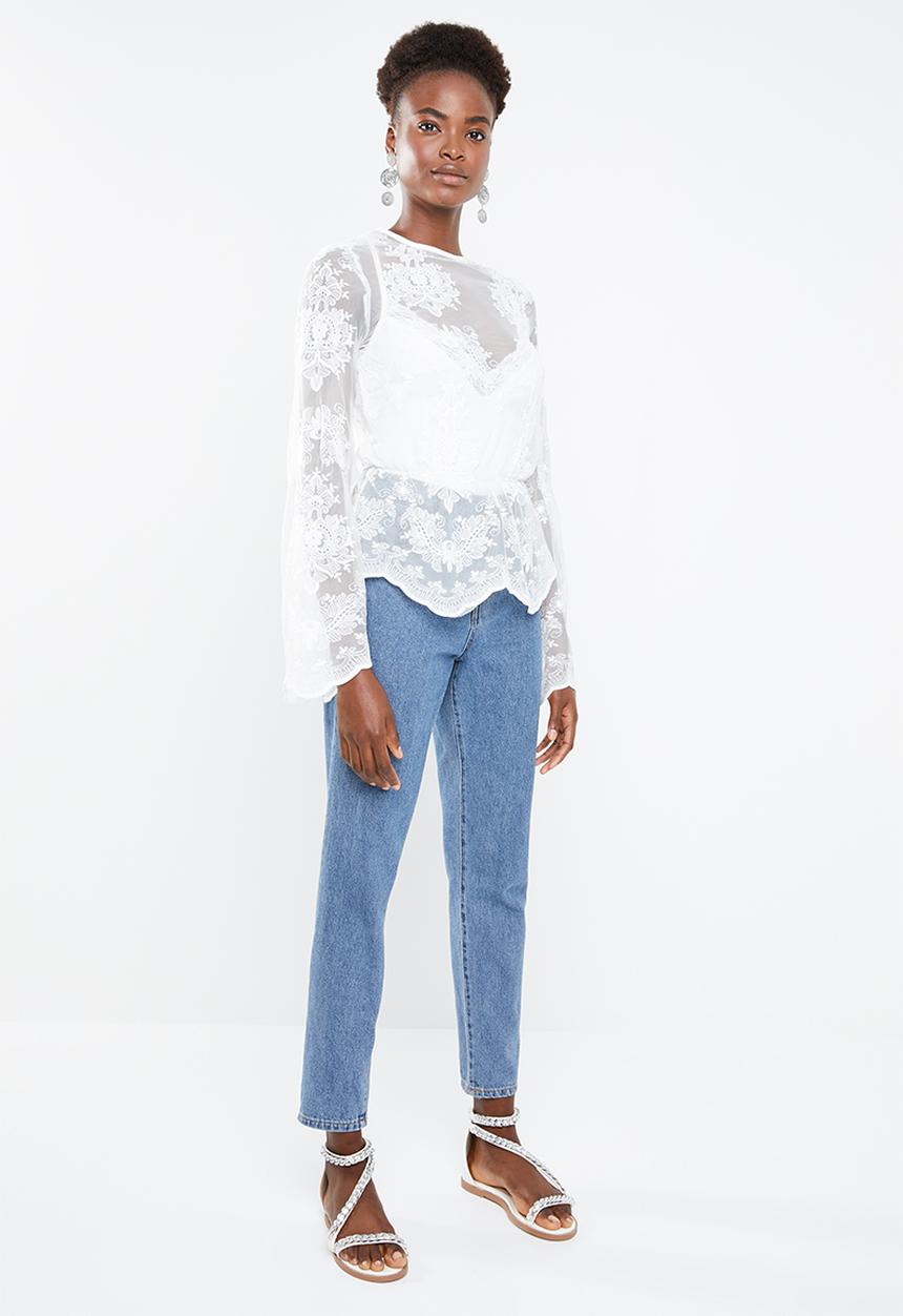 Missguided - High neck embroidered lace blouse - white