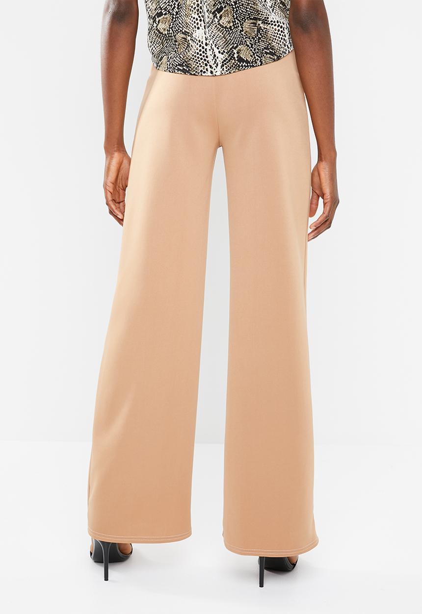 Missguided - Contrast stitch wide leg trousers - neutral