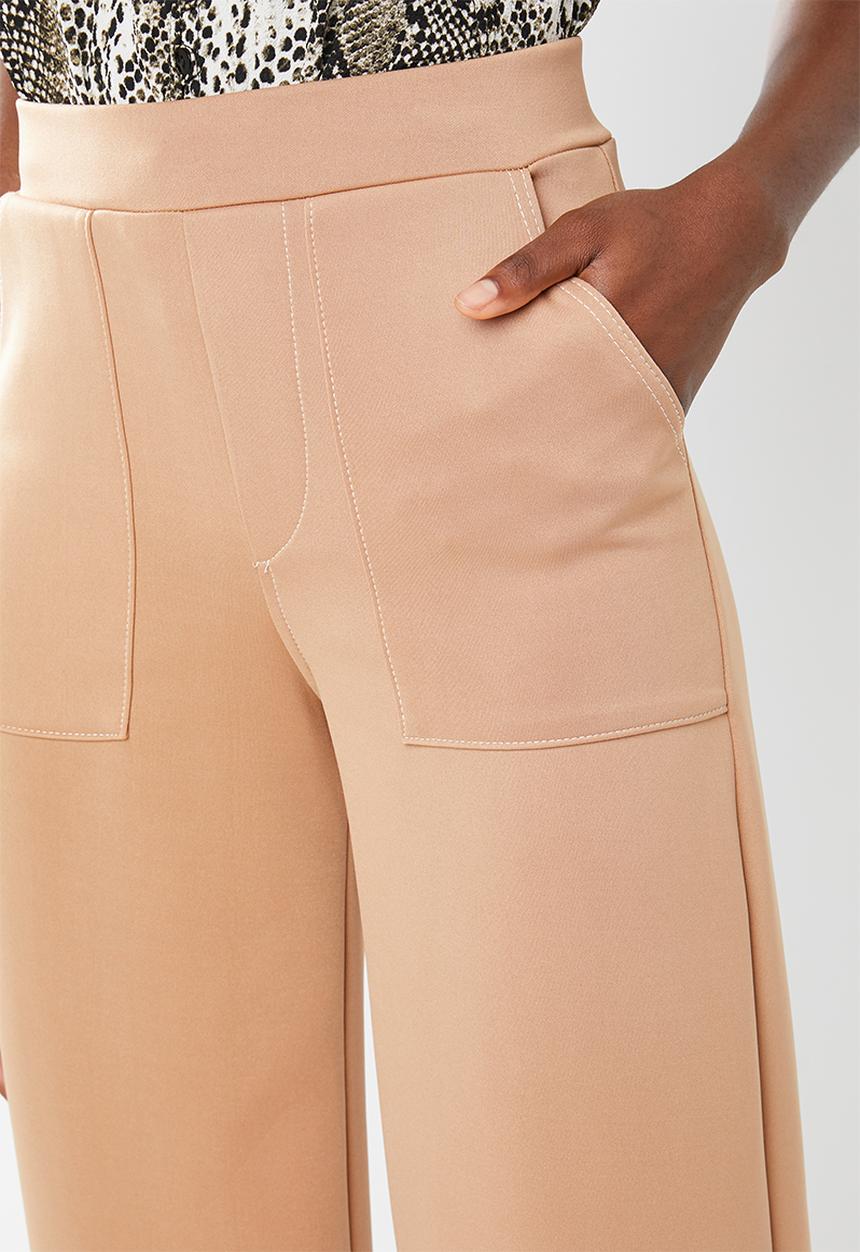 Missguided - Contrast stitch wide leg trousers - neutral