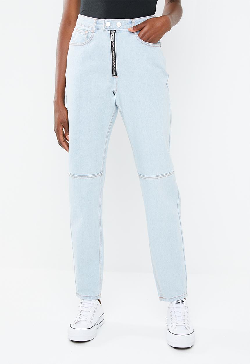 Missguided - Riot high rise double popper mom jean - blue