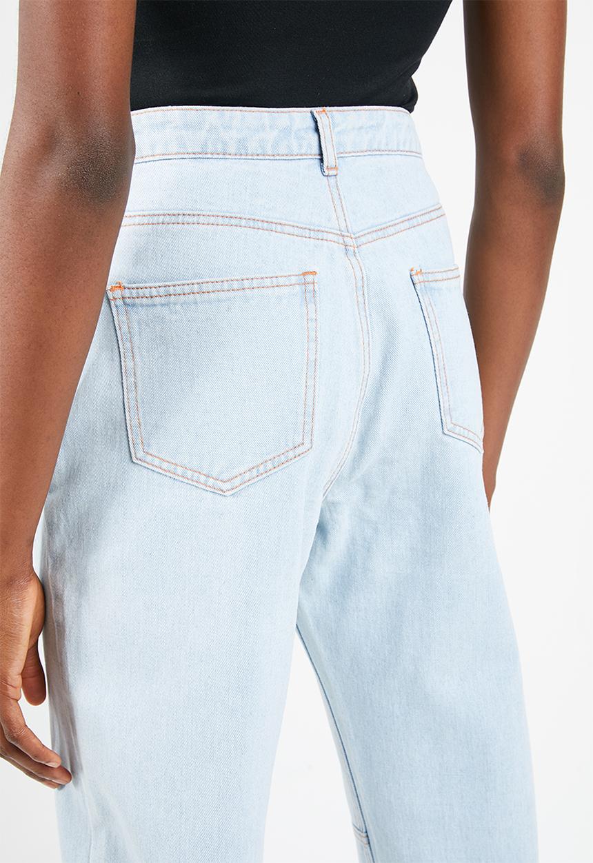 Missguided - Riot high rise double popper mom jean - blue