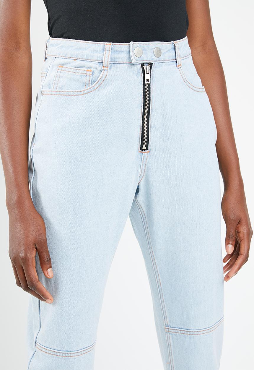 Missguided - Riot high rise double popper mom jean - blue