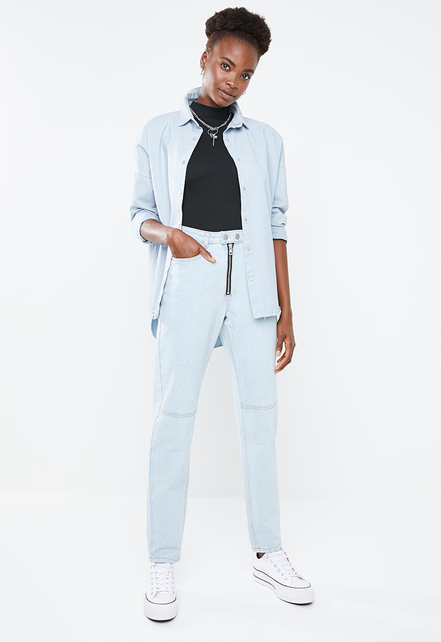 Missguided - Riot high rise double popper mom jean - blue