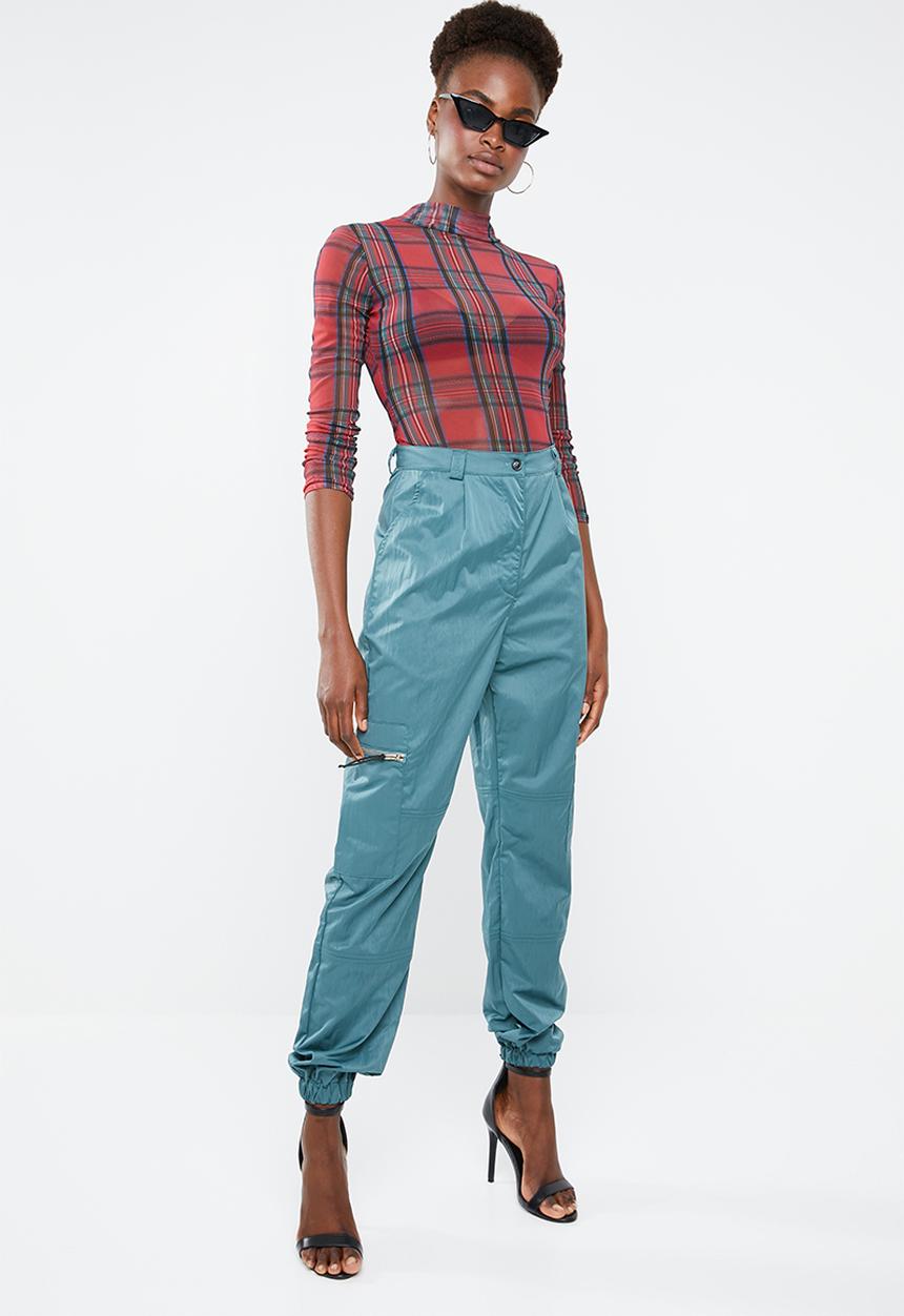 Missguided - High neck tartan mesh bodysuit - multi