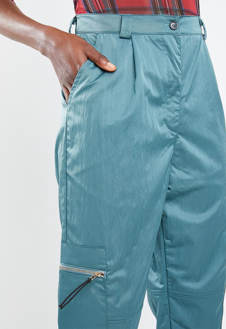 Missguided - Shell suit cargo trouser - green