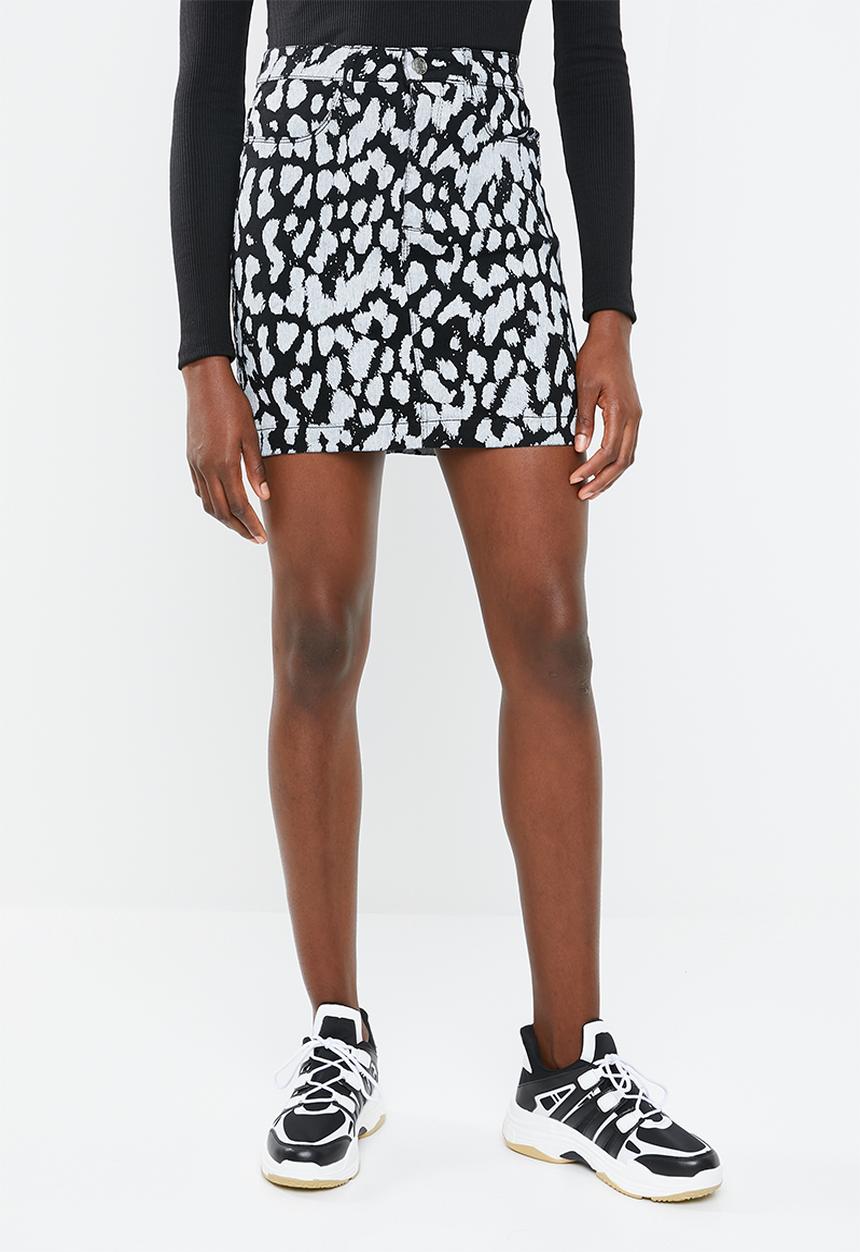 Missguided - Mono leopard super stretch denim skirt - black & white