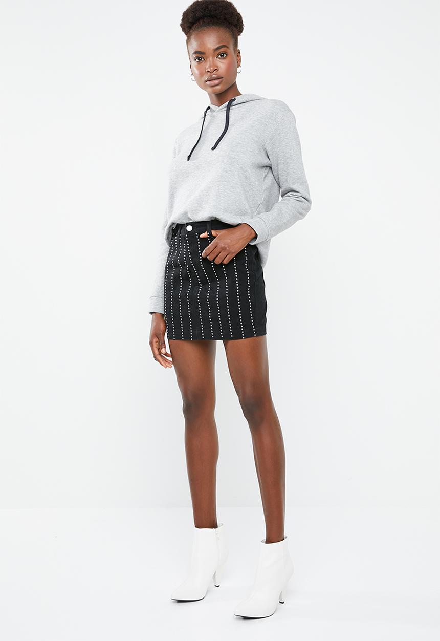 Missguided - Linear embellished denim mini skirt - black