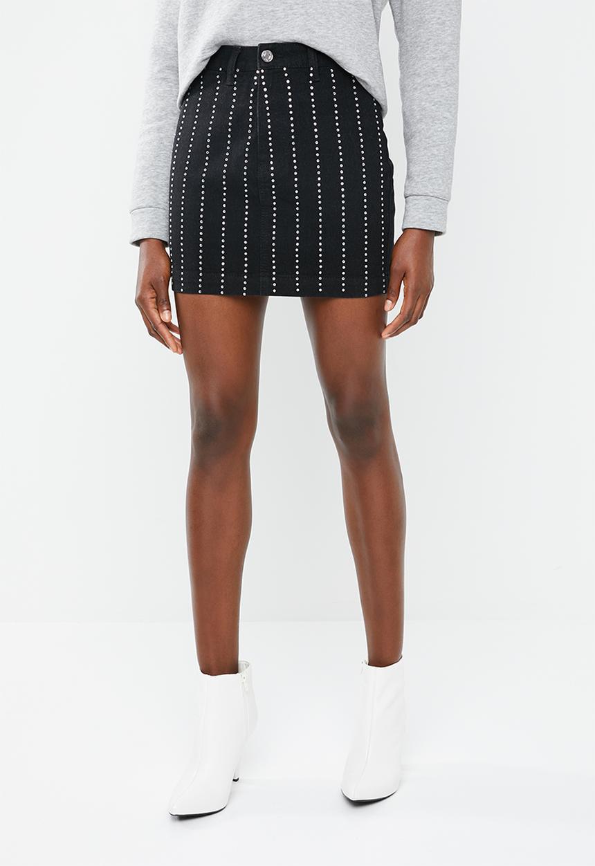 Missguided - Linear embellished denim mini skirt - black