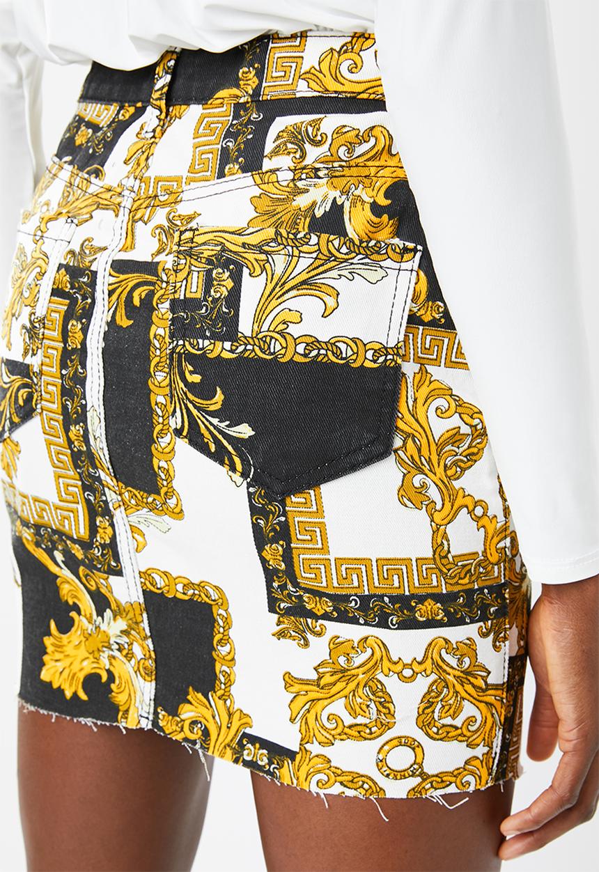 Missguided - Baroque print rigid denim mini skirt -multi