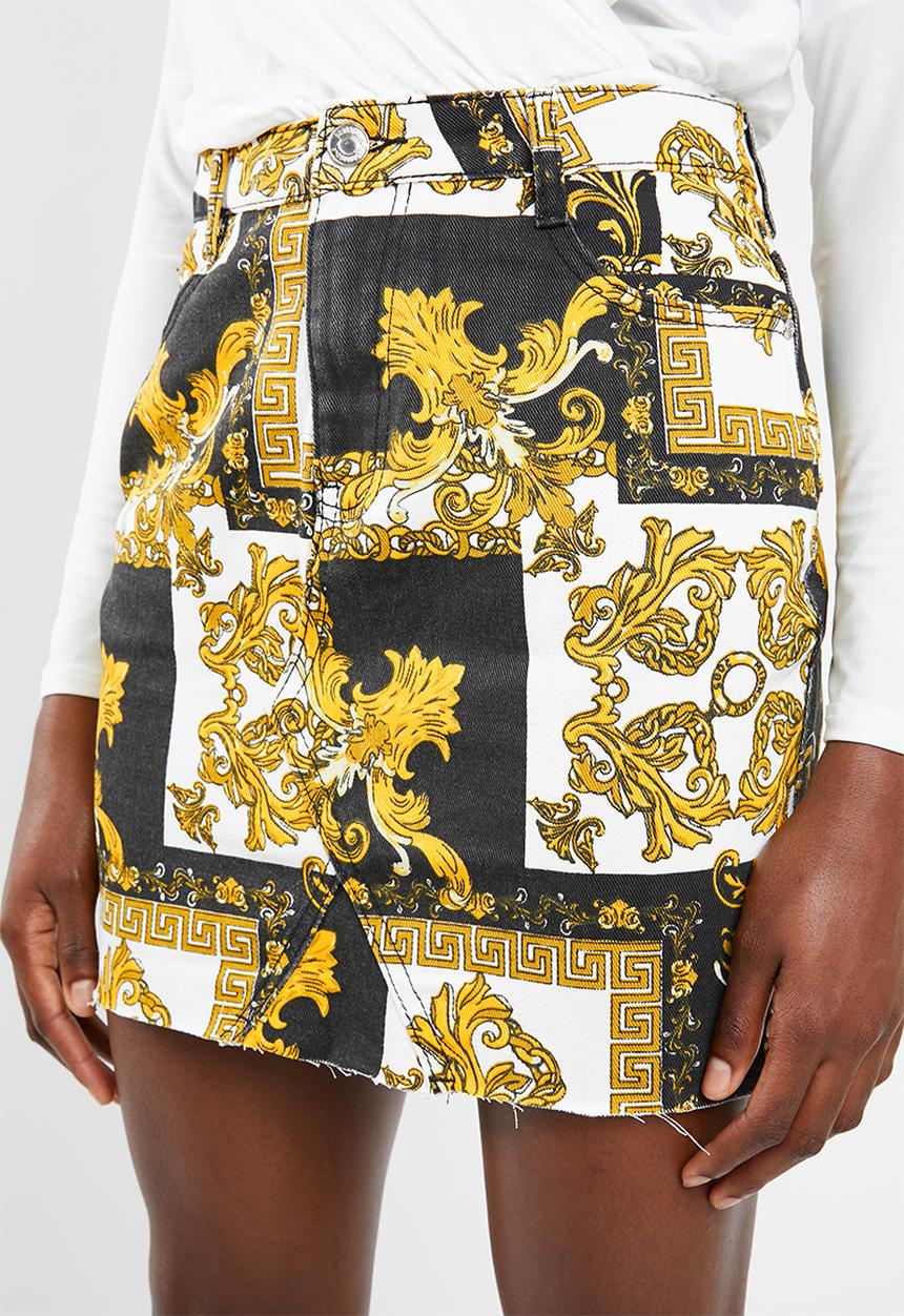 Missguided - Baroque print rigid denim mini skirt -multi