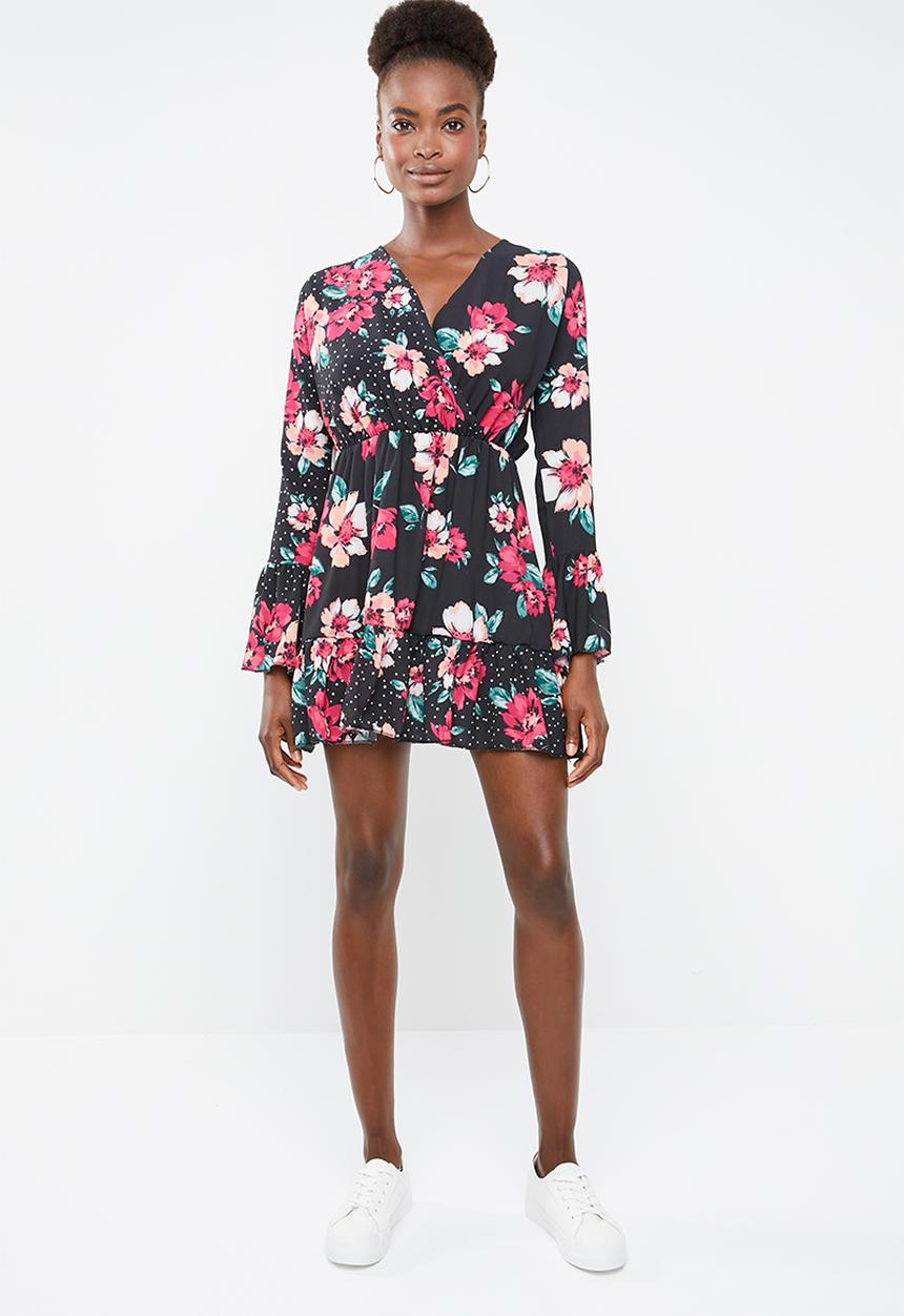 Missguided - Floral polka dot flared sleeve dress - multi