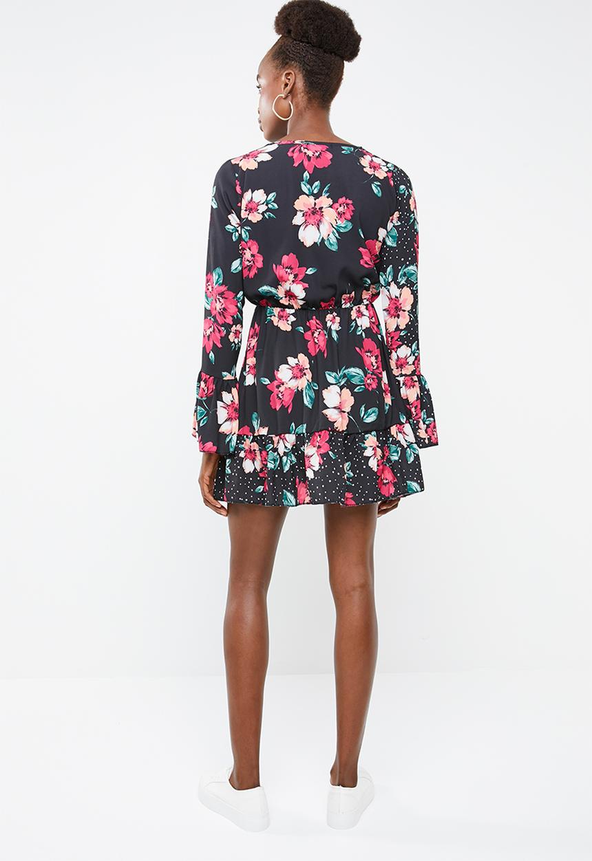 Missguided - Floral polka dot flared sleeve dress - multi