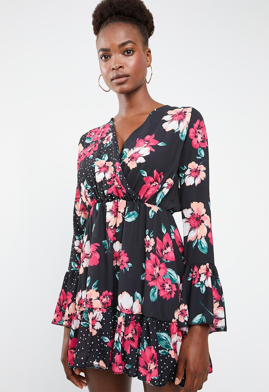 Missguided - Floral polka dot flared sleeve dress - multi