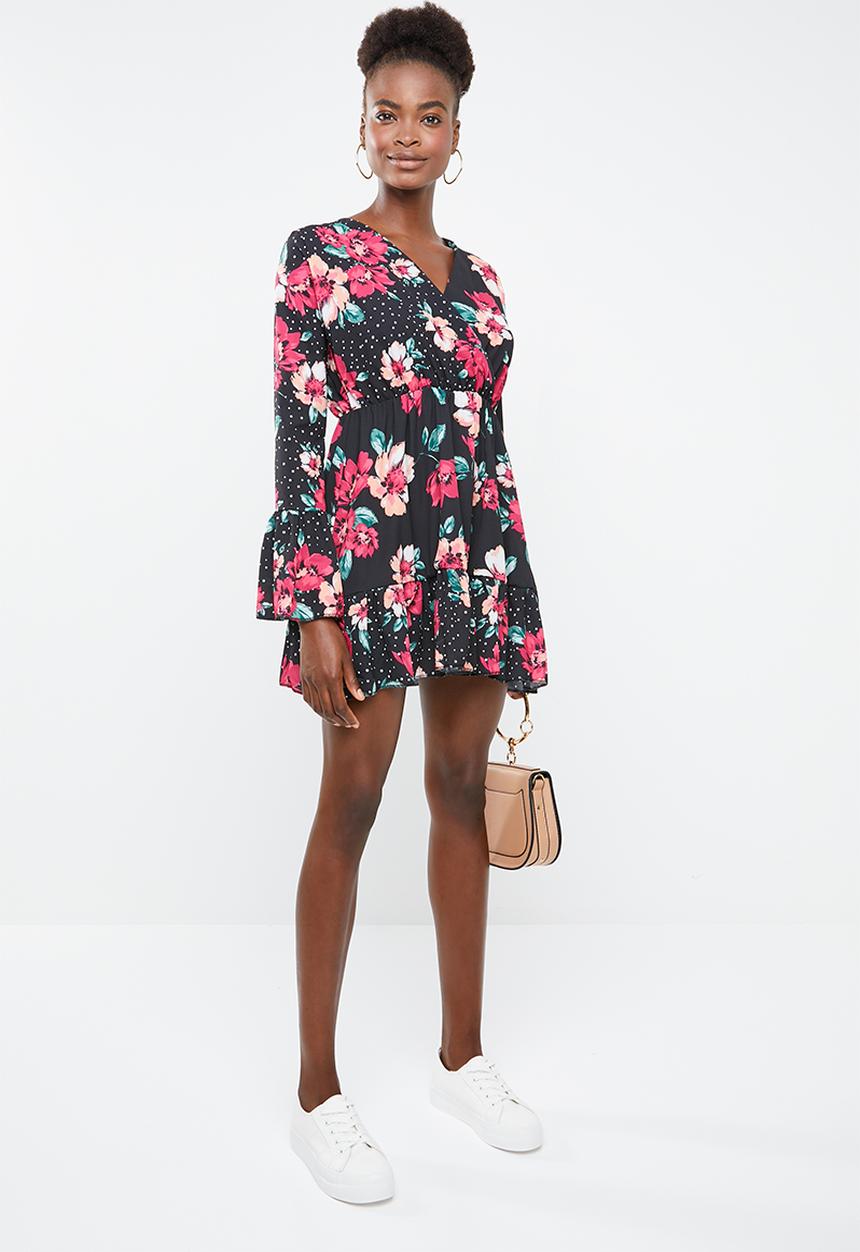 Missguided - Floral polka dot flared sleeve dress - multi